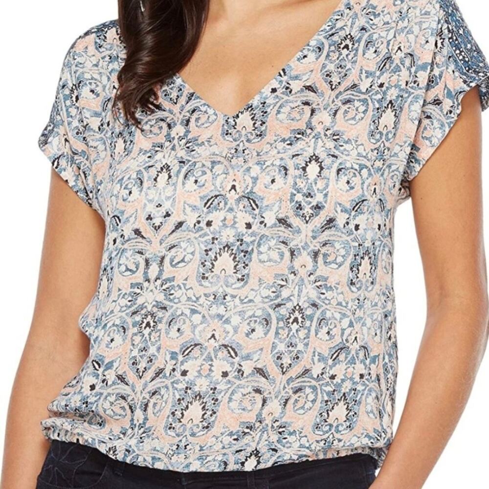 Lucky Brand 1X Boho Print V Neck Blouse